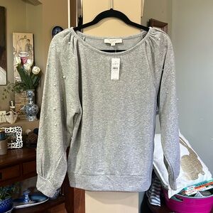NWT LOFT PEARL STUDDED fleece top